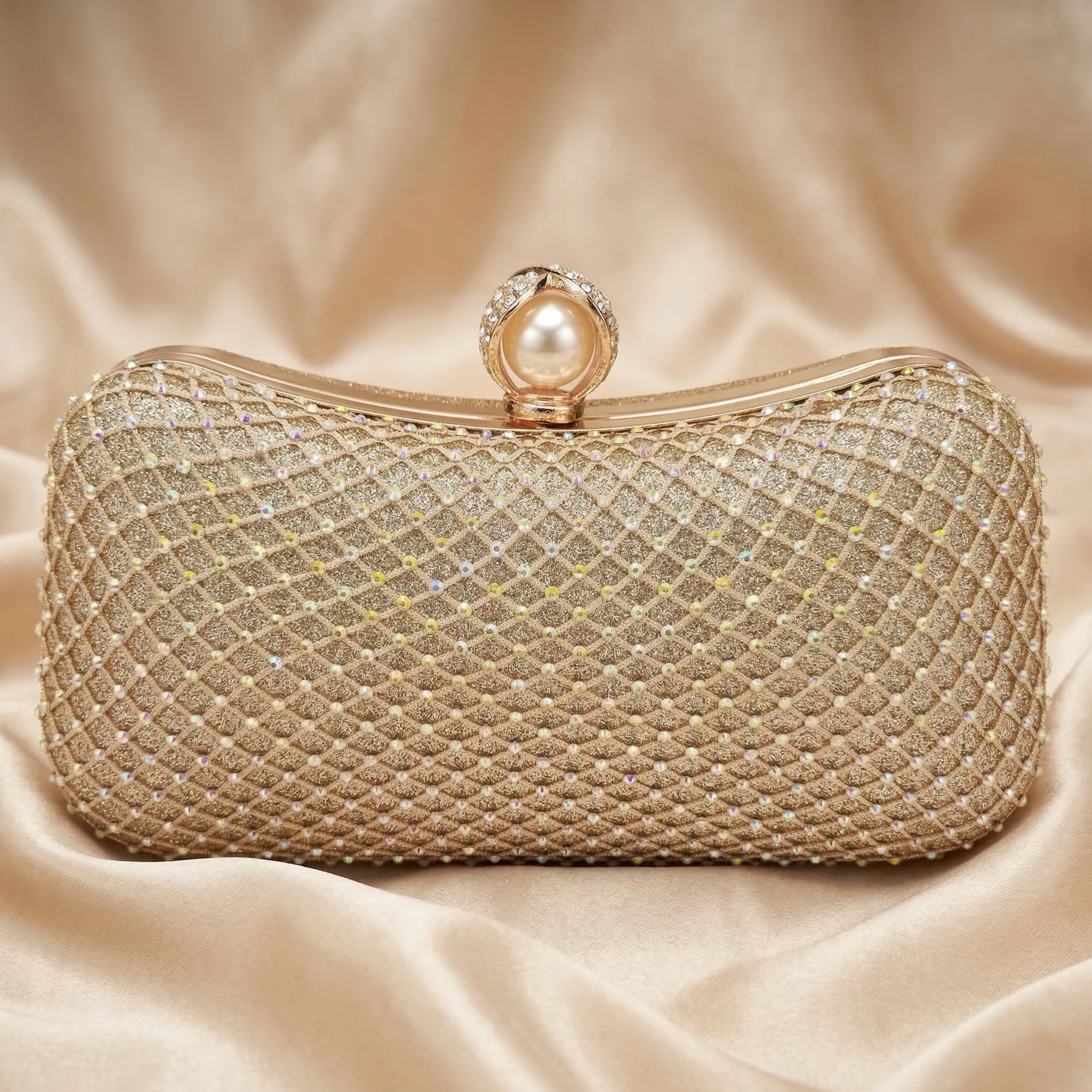 Sobre de Fiesta tipo Clutch con Strass Boreal y Perla / EB-21