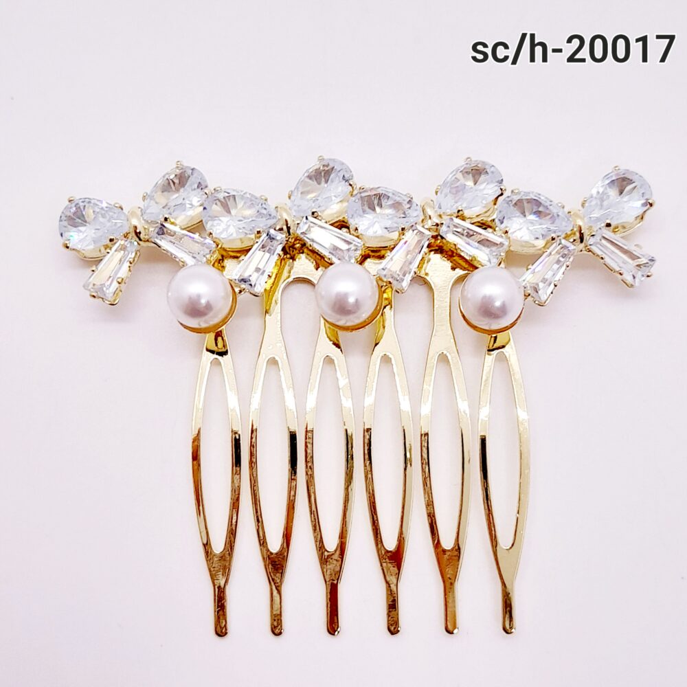 Peineta Tocado de Cubic Zirconia y Perlas / H-017 - Image 2