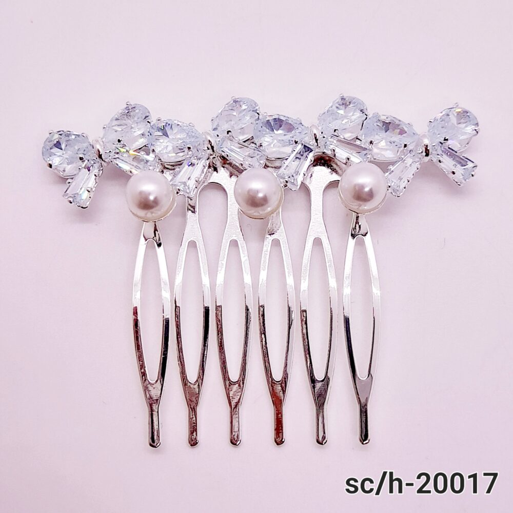 Peineta Tocado de Cubic Zirconia y Perlas / H-017