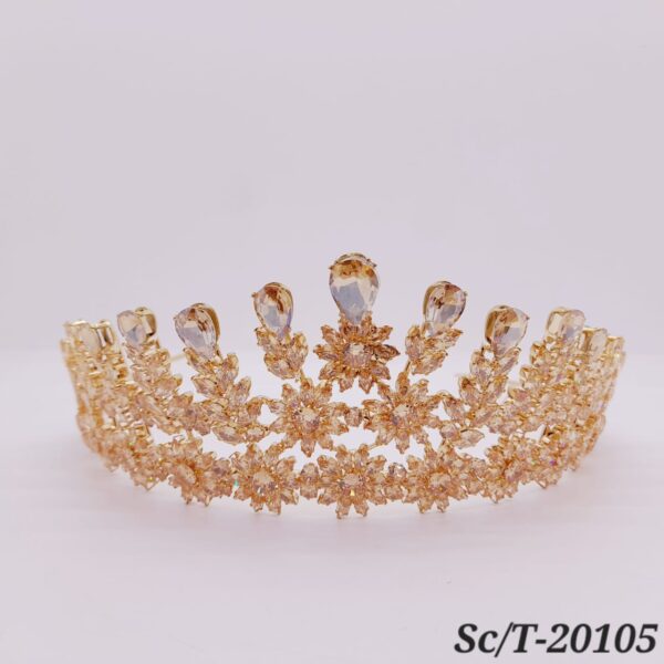 Tiara de Cubic Dorada y Ambar / T-105