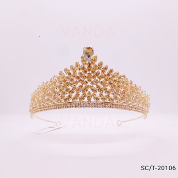 Tiara de Cubic Dorada y Ambar / T-106