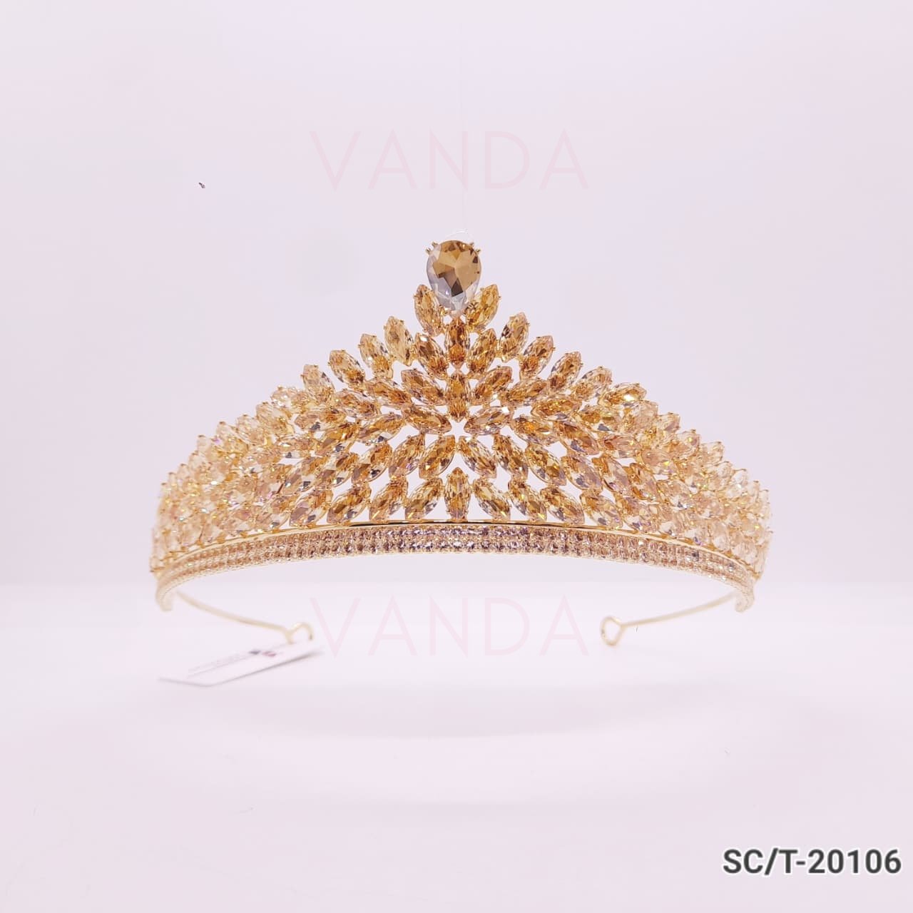 Tiara de Cubic Dorada y Ambar / T-106