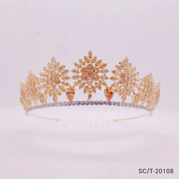 Tiara de Cristales de Cubic Dorada y Ambar / T-108