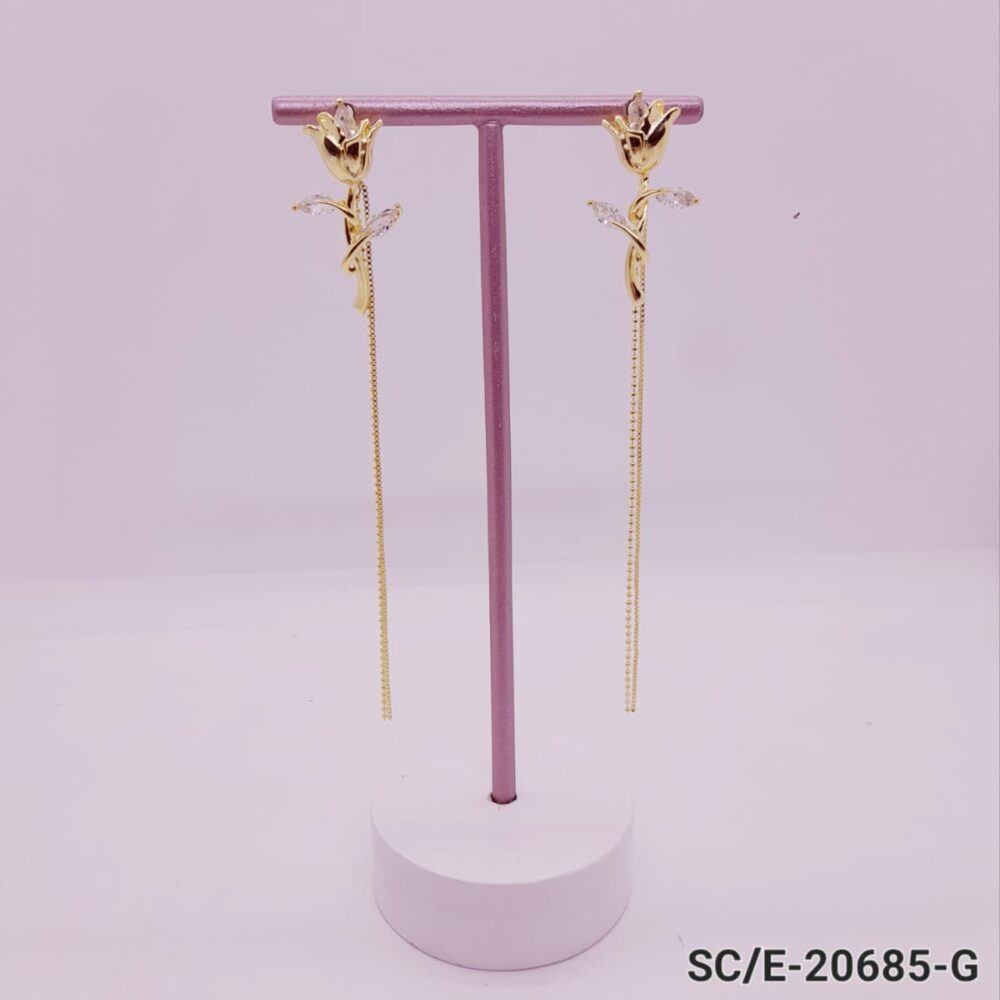 Aros de Rosa de Cristal con Cadenas - Hipoalergénicos / E-20685