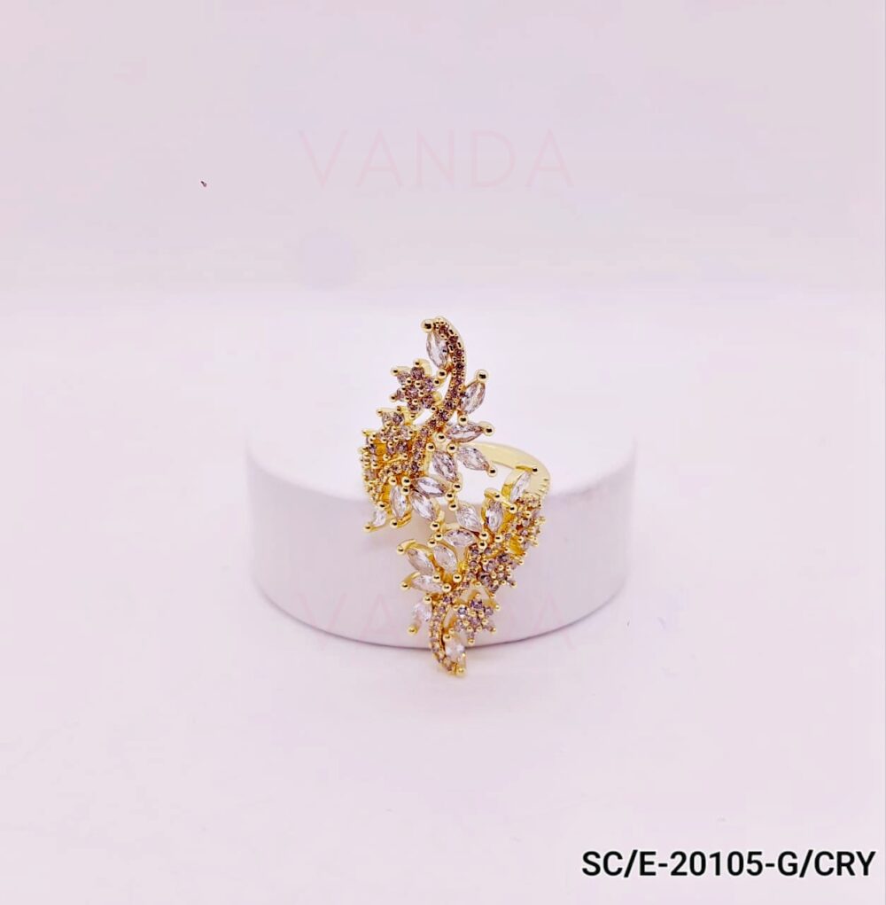 Anillo de Strass de Flores y Hojas - Regulable - R-20105