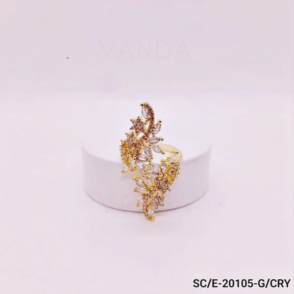 Anillo de Strass de Flores y Hojas - Regulable - R-20105