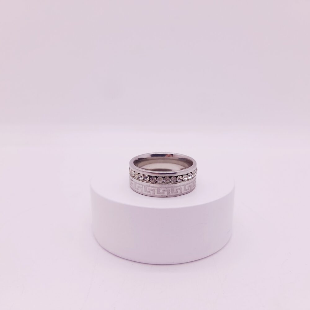 Anillo de Strass y Guarda Griega de Acero Quirúrgico / RS-1019