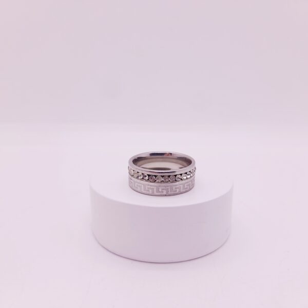 Anillo de Strass y Guarda Griega de Acero Quirúrgico / RS-1019