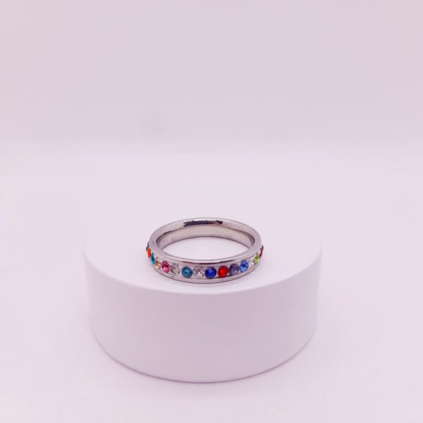 Anillo de Strass Multicolor de Acero Quirúrgico / RS-1026