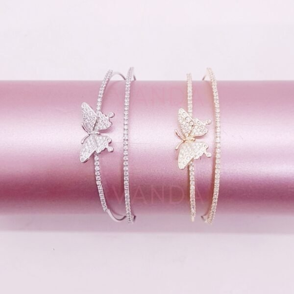 Pulsera tipo Esclava con Strass y Mariposa / B-20105