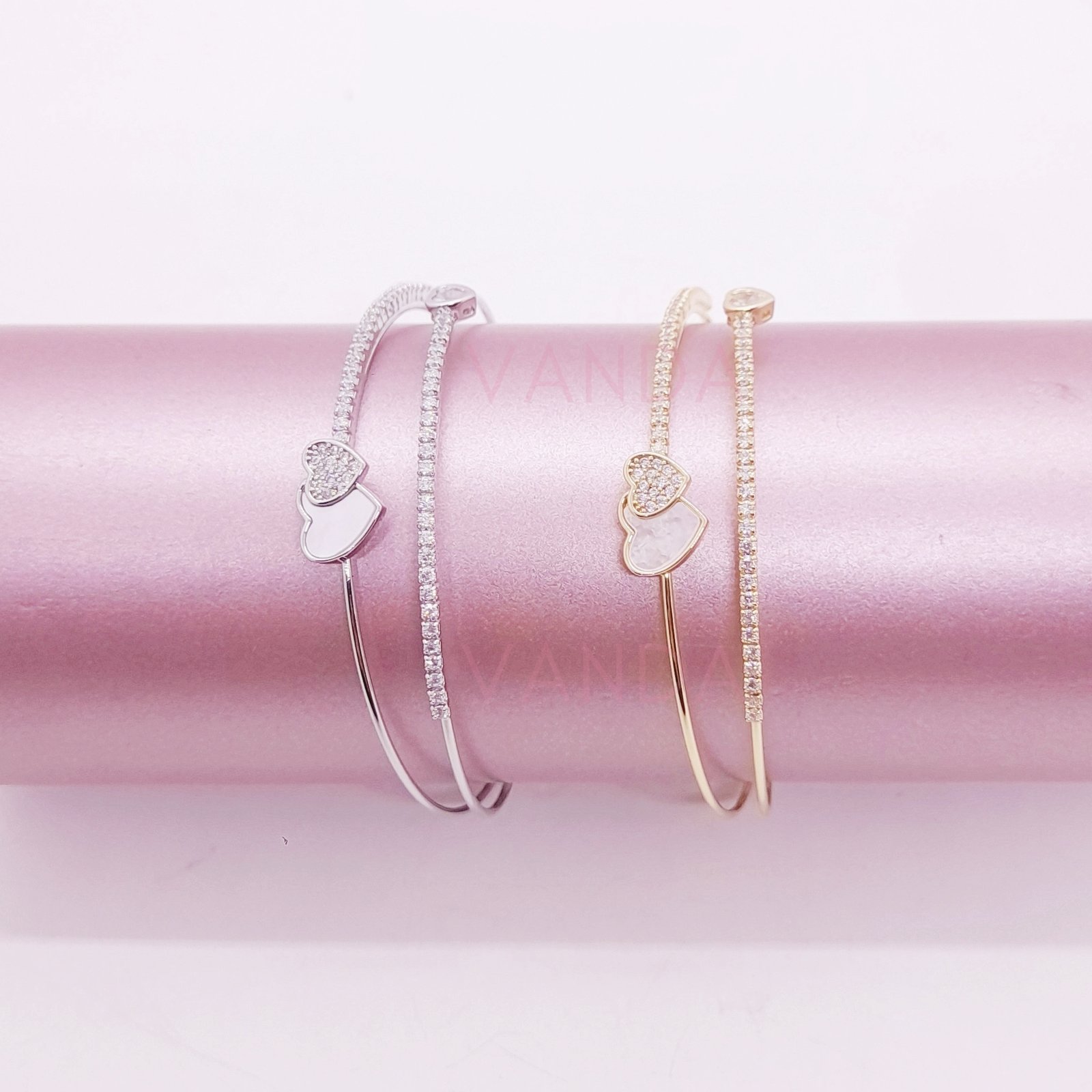 Pulsera Ajustable de Strass Corazón tipo Nacarado / B-20120