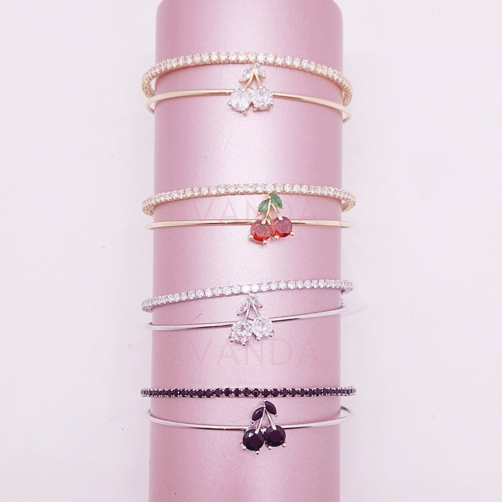 Pulsera Ajustable de Strass Cerezas / B-20123