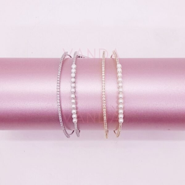 Pulsera Ajustable de Strass y Perlas / B-20146