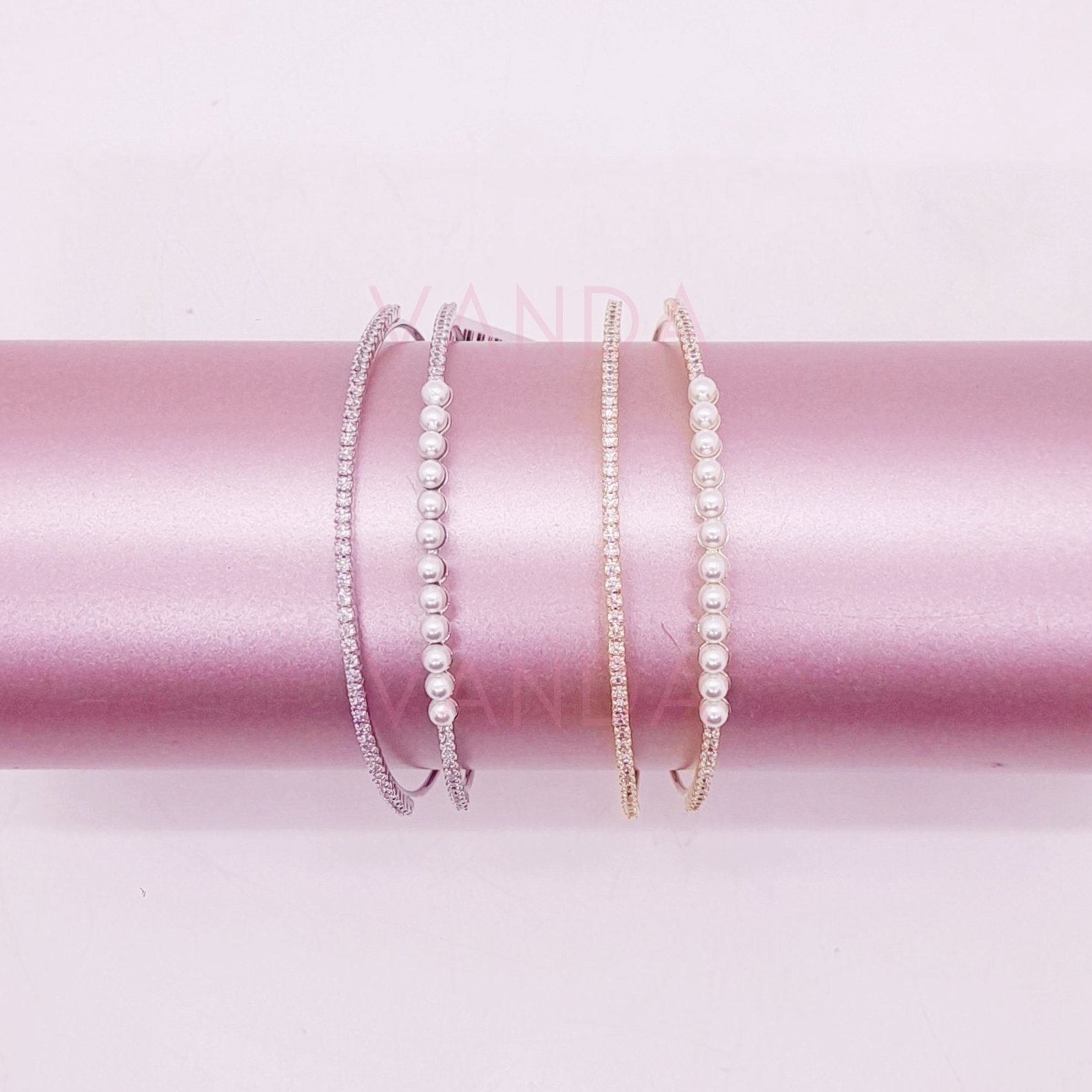 Pulsera Ajustable de Strass y Perlas / B-20146